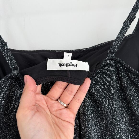 Popilush Dress Large Black Silver Metallic Knit Bodycon Slip Sparkly Glam NYE - Picture 6 of 11